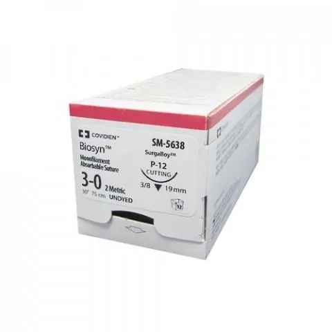 3/0 Biosyn Suture19mm 3/8 P-12 Needle,Undyed 75cm. Box of 12