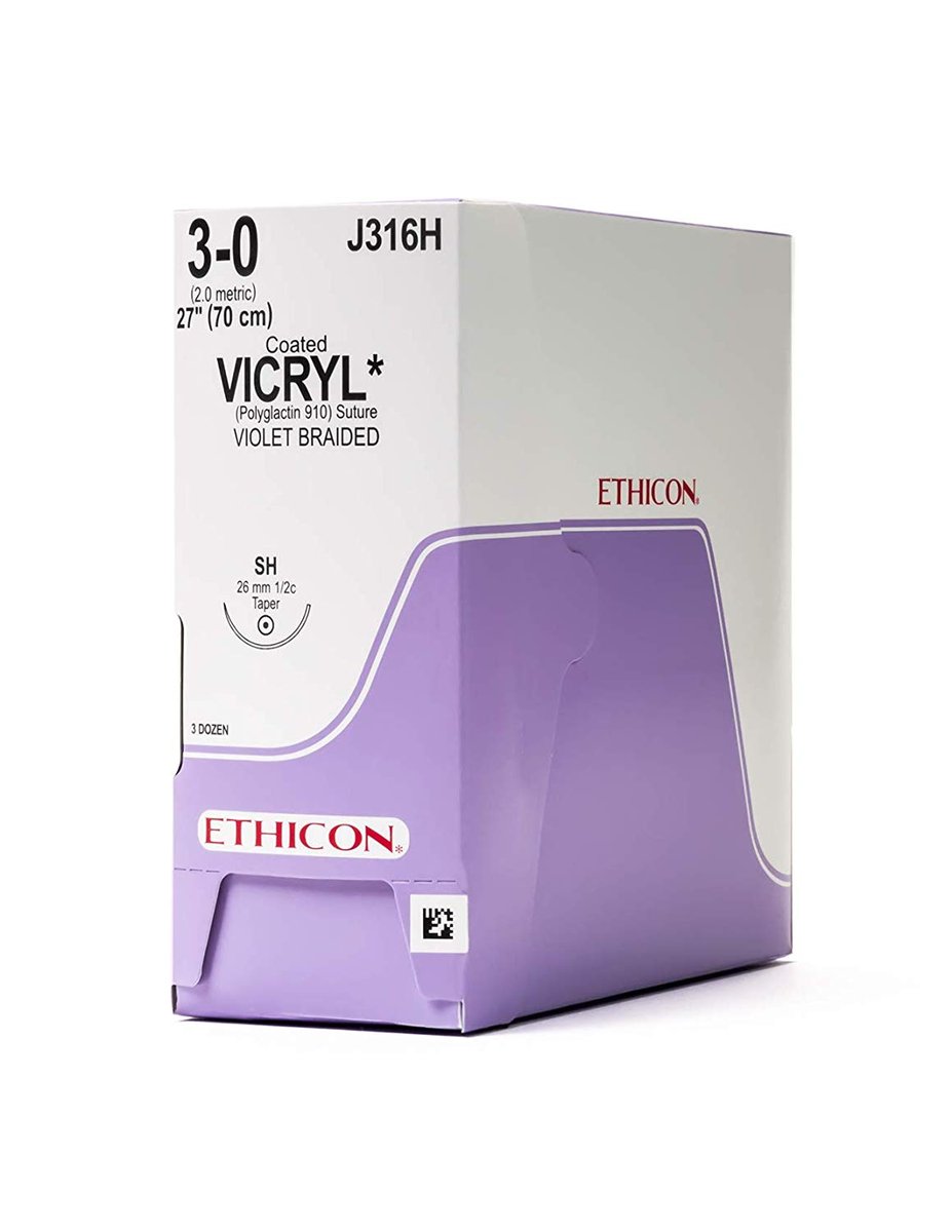3/0 VICRYL SUTURE 26MM, 70CM. BOX OF 36 (VCP316H)