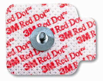 3M Red Dot Repositionable ECG Electrode with Press Stud 3.9cm x 3.125cm. Carton of 600 (3 per Bag, 200 Bags per Case)