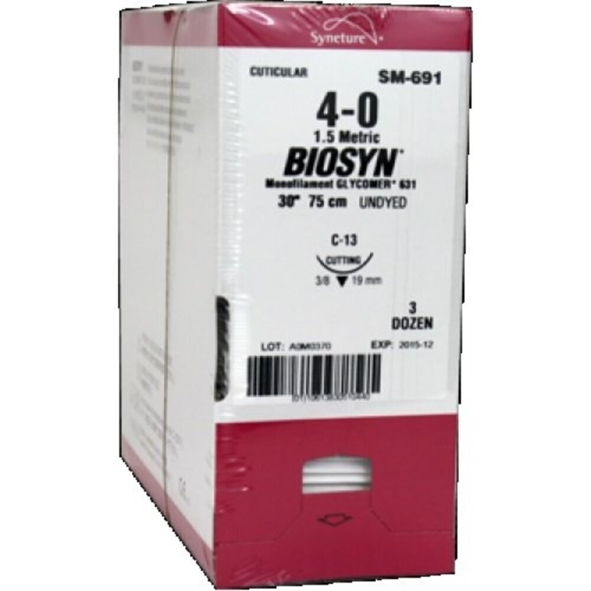 4/0 BIOSYN SUTURE 19MM RC NEEDLE, 70CM. BOX OF 36