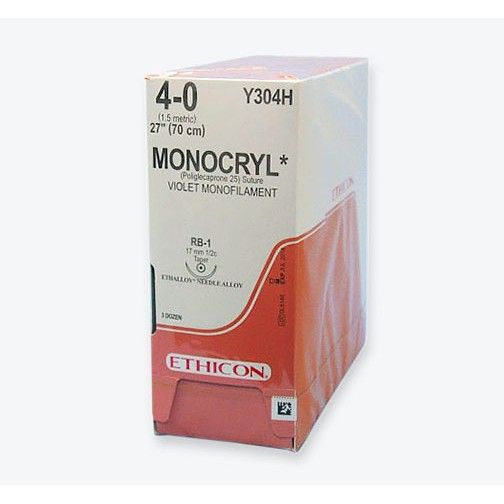 4/0 MONOCRYL PLUS SUTURE 17.4MM RB TAPER POINT NEEDLE, 70CM VIOLET. BOX OF 36 (MCP304H)