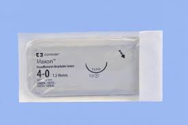 4/0 Maxon Suture 19mm 3/8 RC Needle, 45cm Clear. Pack of 36