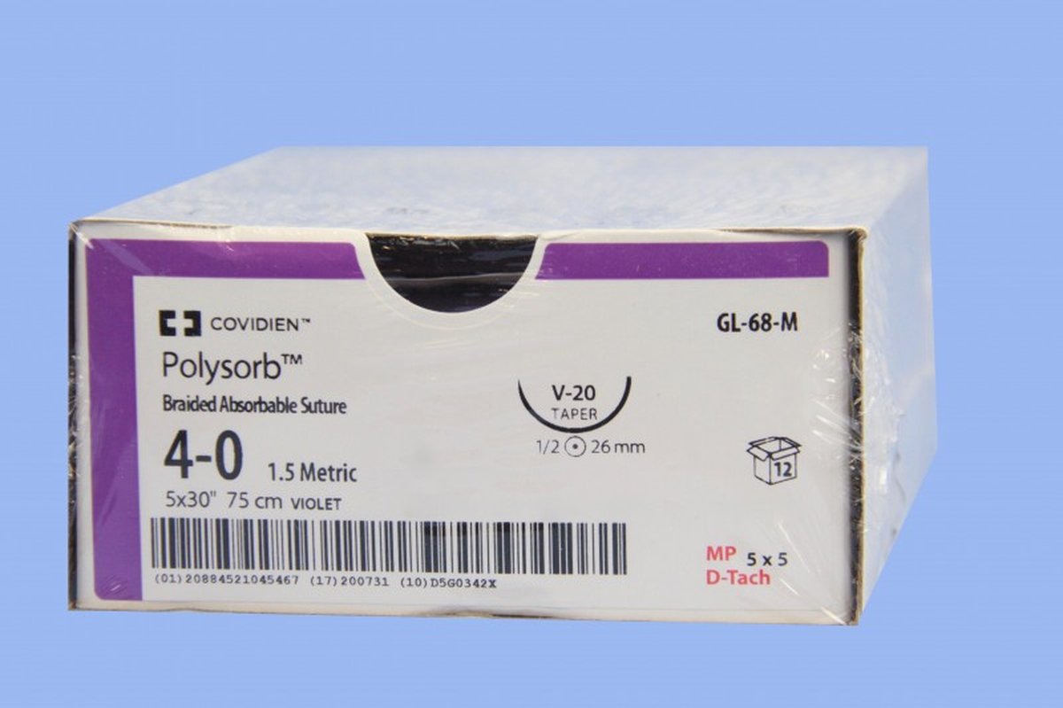 4/0 POLYSORB SUTURE C-13/19MM 3/8 RC NEEDLE, 75CM. BOX OF 36