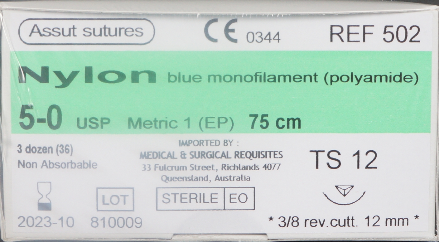 50AssutNylonSuture12Mm38RCNeedle%2c75CmPackOf36