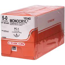 5/0 MONOCRYL PLUS ANTIBACTERIAL SUTURE 13MM 3/8 CIRCLE CONVENTIONAL CUT NEEDLE, 45CM UNDYED. BOX OF 12