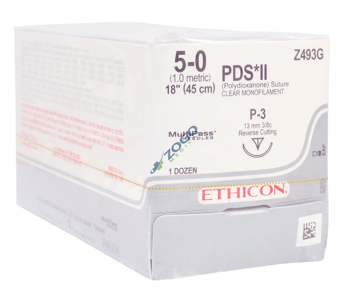 5/0 PDS II Suture 12.9mm RC Needle, 45cm Undyed. Pack of 12