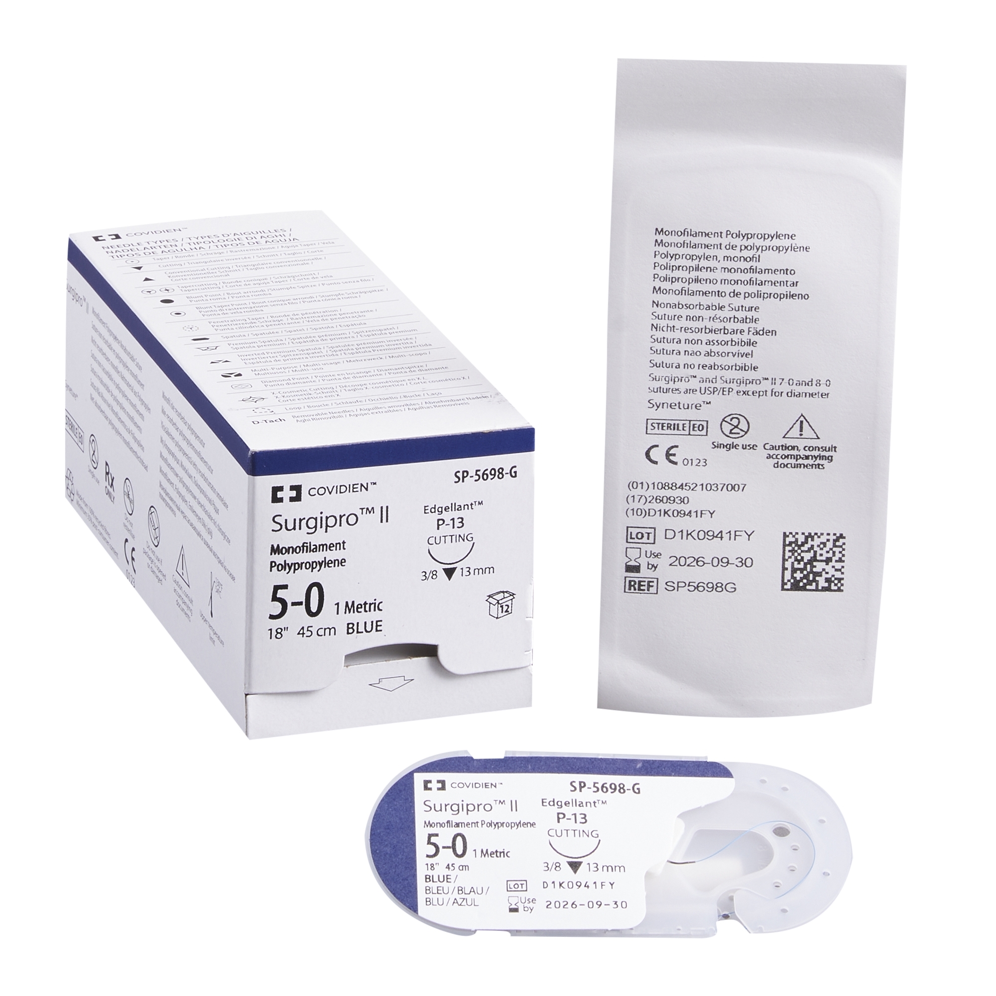 5/0 Surgipro II Suture 13mm Needle, 45cm. Pack of 12