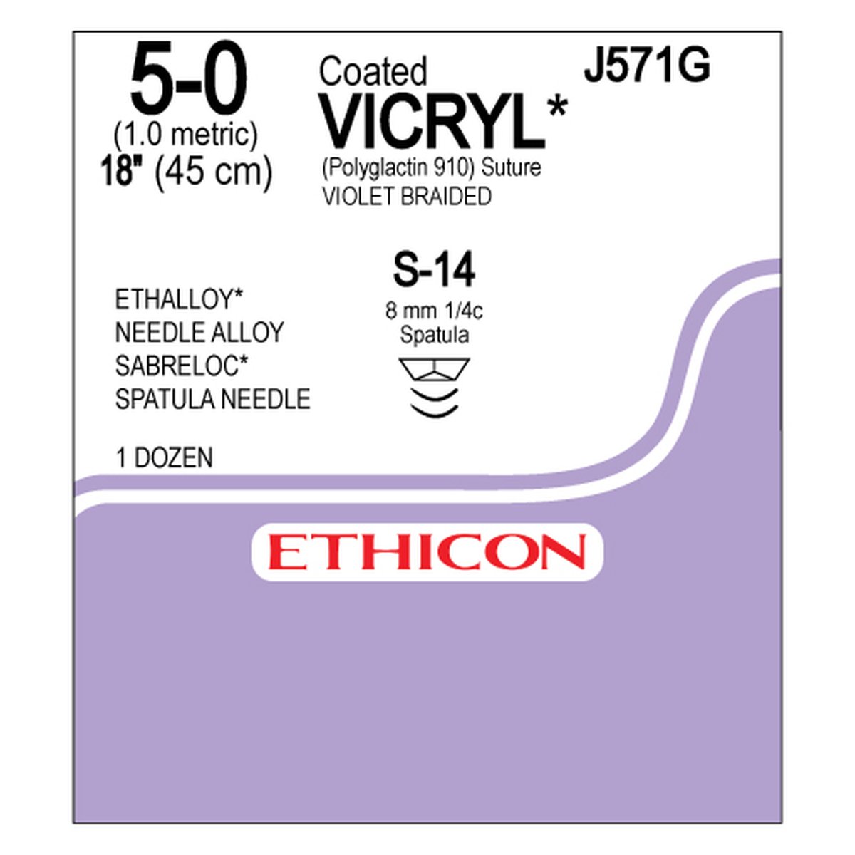5/0 VICRYL SUTURE 8.5MM, 45CM DYED. BOX OF 12