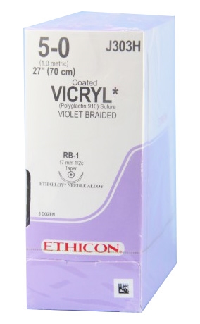 5/0 Vicryl Suture 17.4mm Taper Point, 70cm Length. Box of 36