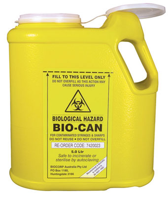 5L Oval Sharps Collector Yellow with Handle and Funnel Top
