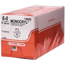 6/0 MONOCRYL SUTURE 13MM NEEDLE, 45CM. BOX OF 12