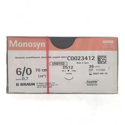 6/0 Monosyn Suture 12mm 3/8 RC Needle, 70cm. Pack of 36