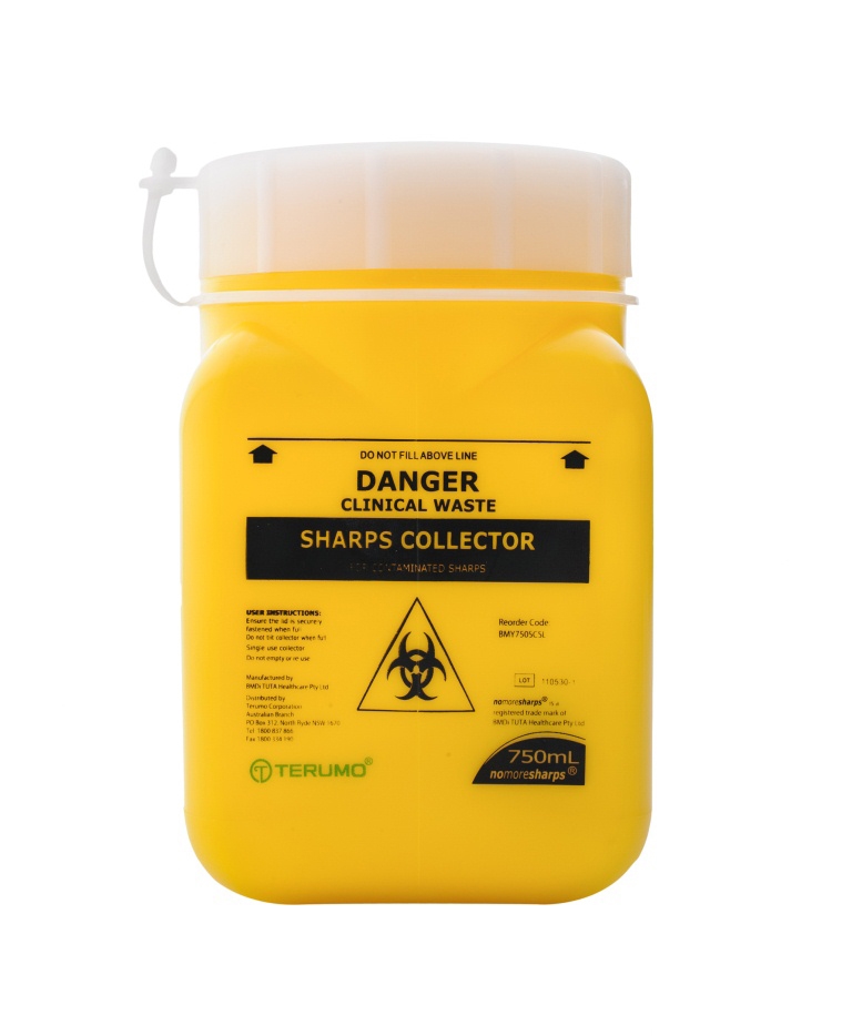 750MlSharpsContainerYellowWithScrewLidAndNotchingCap(Terumo)