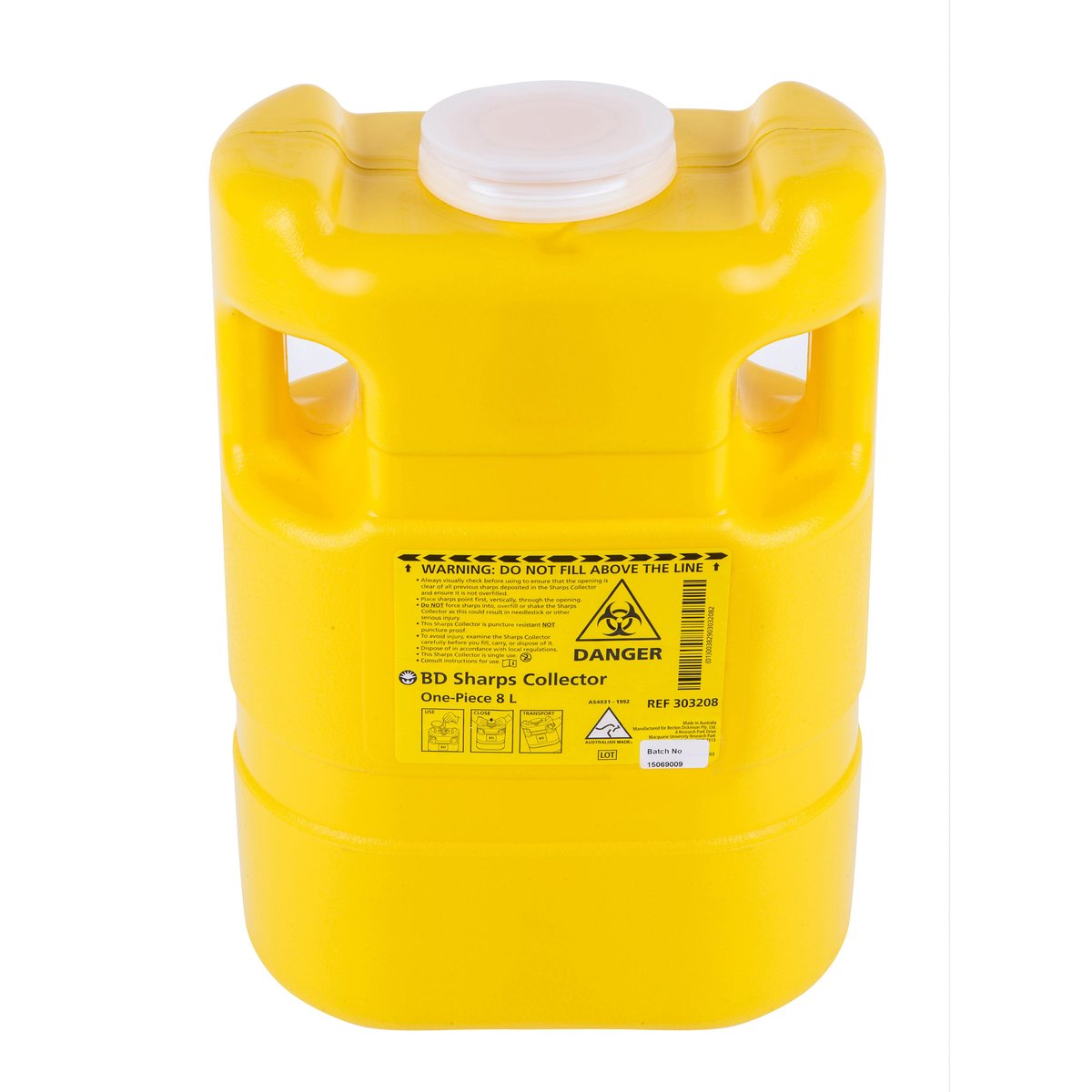 8L BD Sharps Container Yellow with Clip Lid