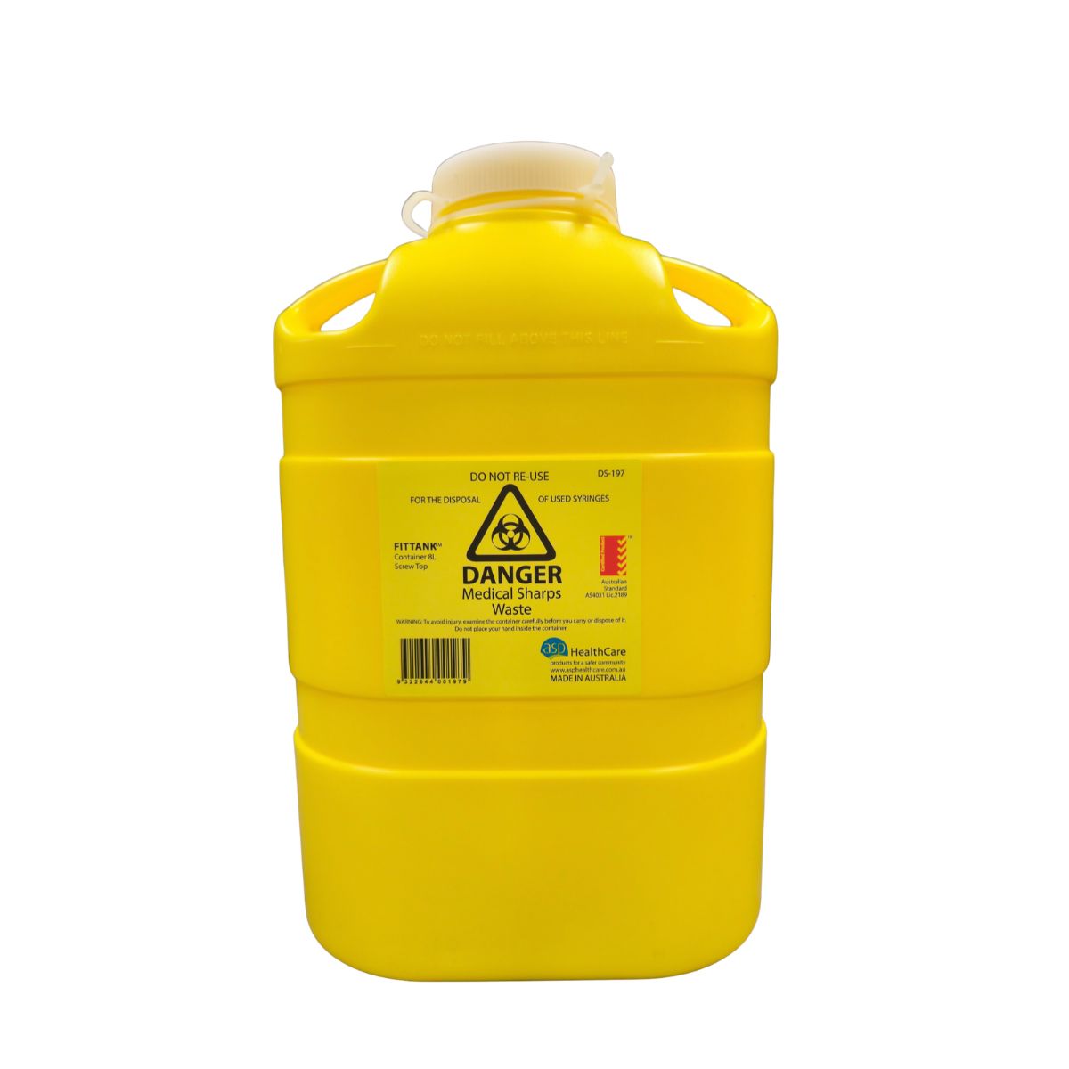 8L Fittank Sharps Container Yellow with Screw Lid