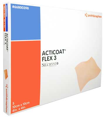 Acticoat Flex 3 Silver-Coated Antimicrobial Barrier Dressing 10cm x 10cm. Pack of 12
