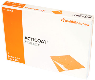 Acticoat Silver-Coated Antimicrobial Barrier Dressing 5cm x 5cm. Box of 5