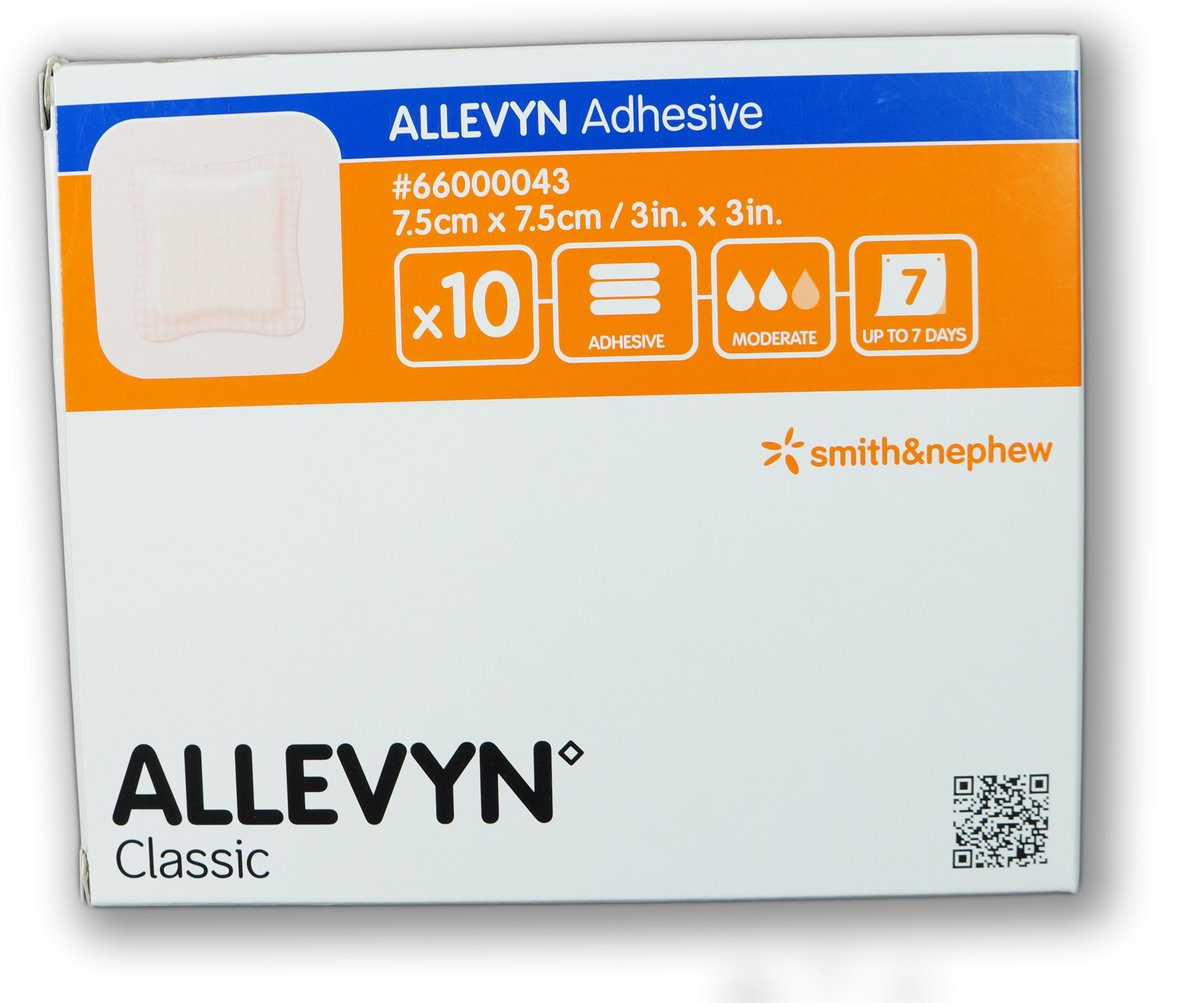 Allevyn Adhesive Border Foam Dressing 7.5cm x 7.5cm. Box of 10 