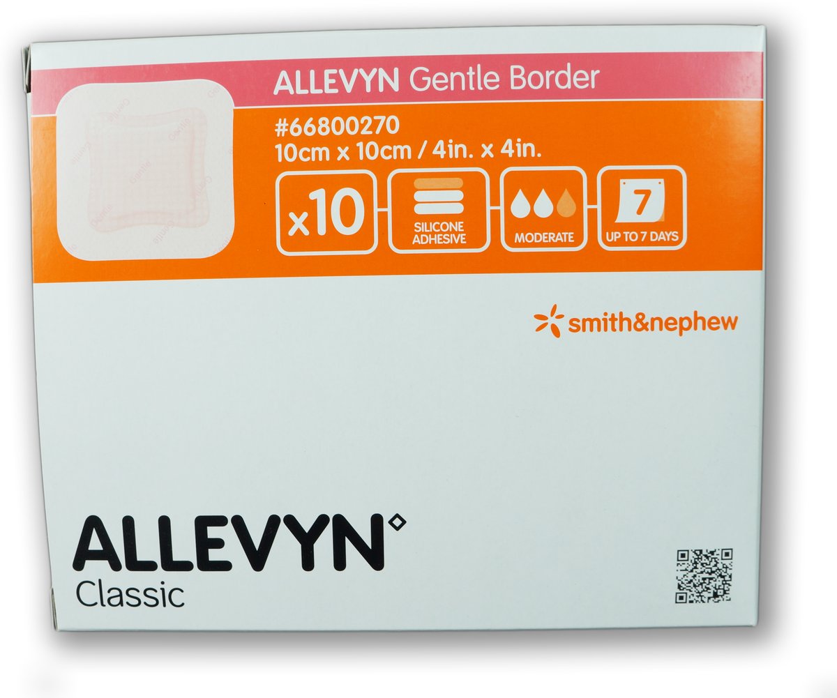 Allevyn Gentle Adhesive Border Foam Dressing 10cm x 10cm. Box of 10 