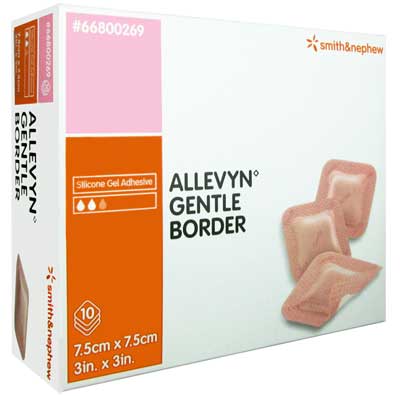 Allevyn Gentle Adhesive Border Foam Dressing 7.5cm x 7.5cm. Box of 10 