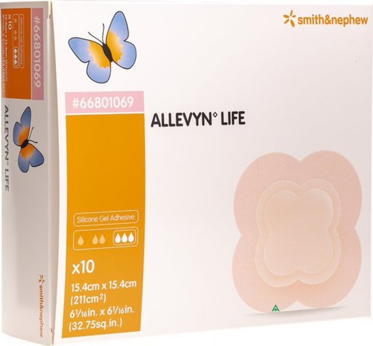 Allevyn Life Adhesive Foam Dressing 15.4cm x 15.4cm. Box of 10