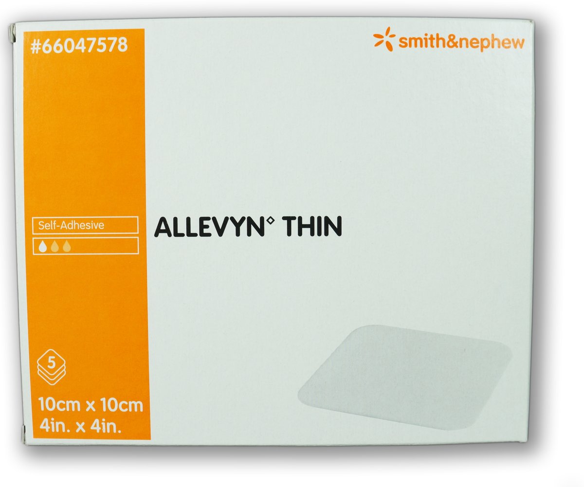 Allevyn Thin Adhesive Foam Dressing 10cm x 10cm. Box of 5