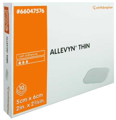 Allevyn Thin Adhesive Foam Dressing 5cm x 6cm. Box of 10