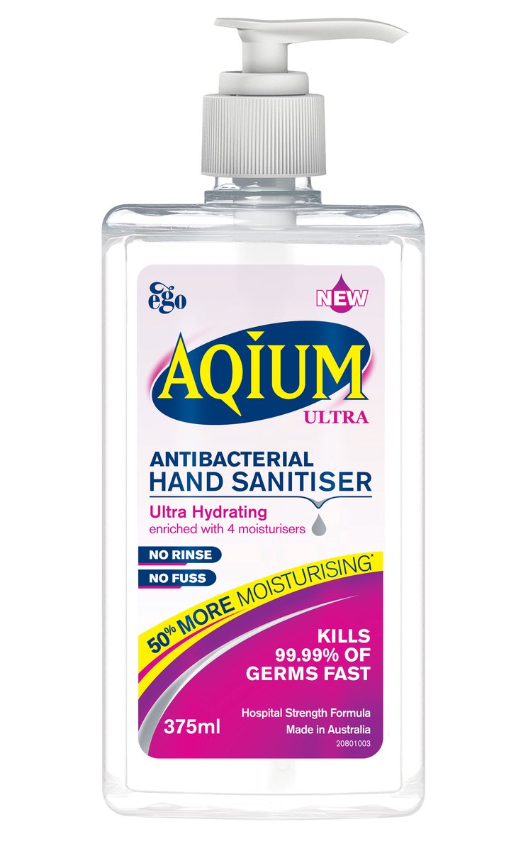 Aqium Ultra Antibacterial Hand Sanitiser with Moisturiser 375ml Pump Pack 