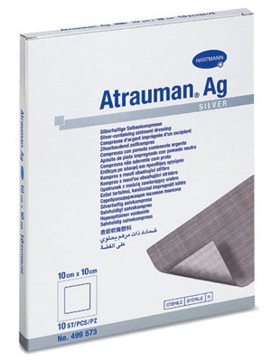 Atrauman Ag Non-Adherent Silver Barrier Dressing 10cm x 10cm. Box of 10 