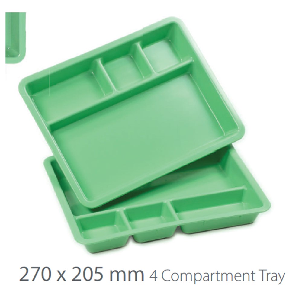Autoplas 4 Compartment Autoclavable Instrument & Dressing Tray 205mm x 270mm Green