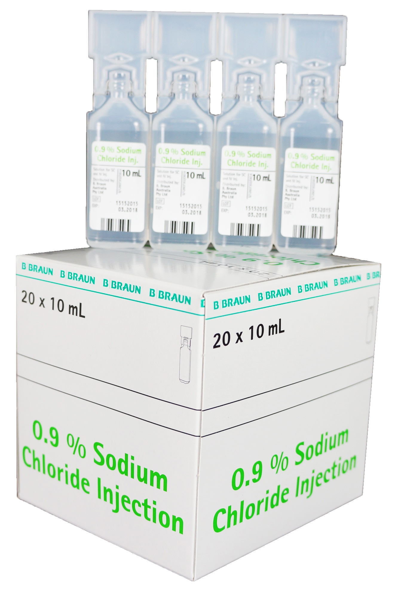 B.Braun Sodium Chloride 0.9% for Injection 20 x 10ml Mini-Plasco connect