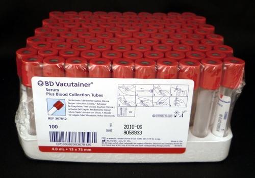 BD Vacutainer Blood Collection Tube 4ml Red, Pack of 100