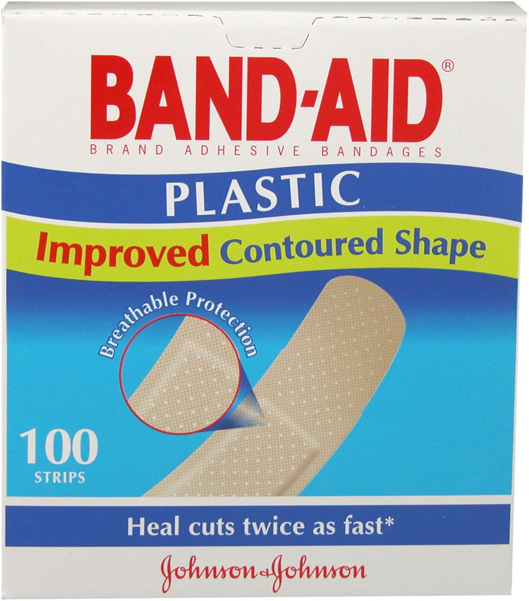 Band-Aid Plastic Adhesive Strips Skintone. Box of 100 