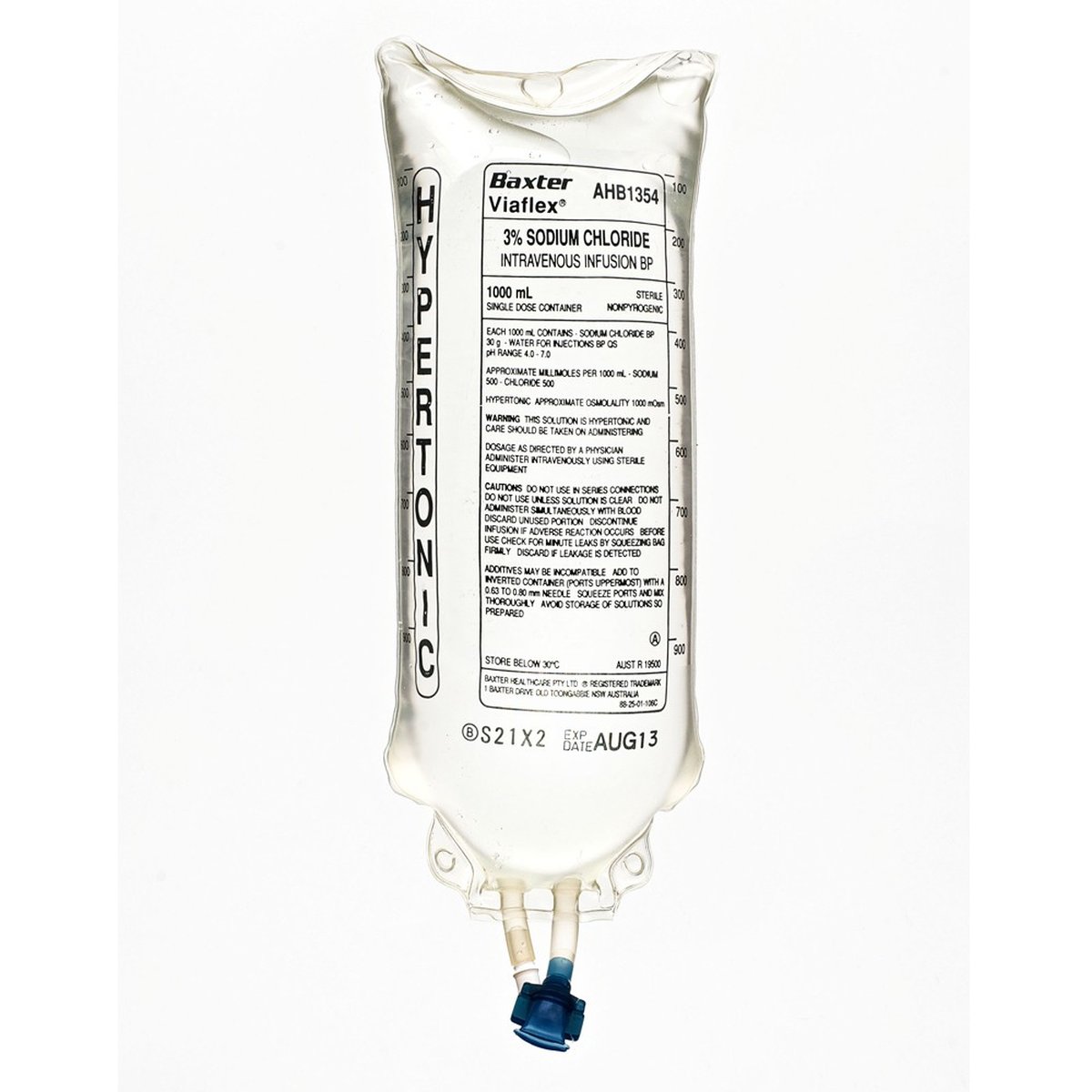 Baxter 3% Sodium Chloride Solution (Hypertonic Saline) 1000mL IV Bag