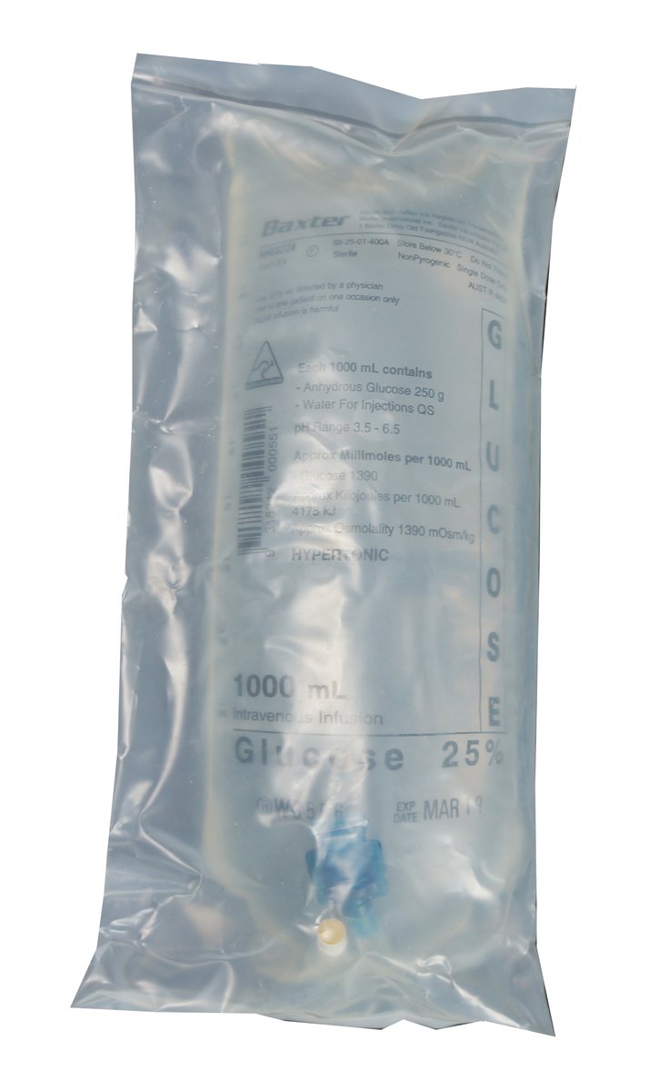 Baxter Glucose 25% Solution for Injection 1000mL IV Bag EACH