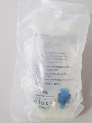 Baxter Glucose 50% Solution for Injection 500mL IV Bag. Carton of 18