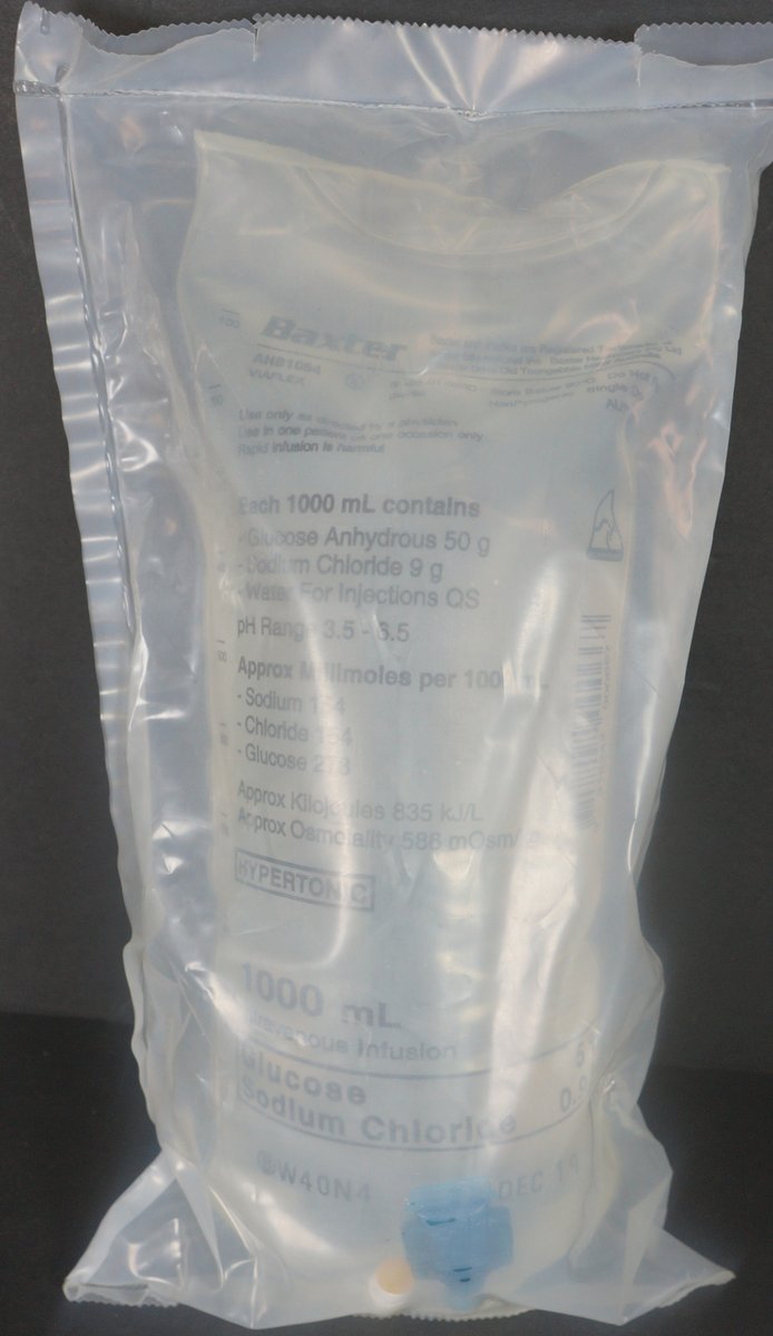 Baxter Sodium Chloride 0.9% & 5% Glucose Solution for Injection 1000mL IV Bag EACH