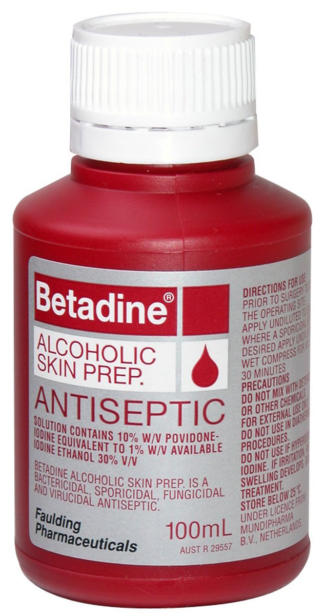 Betadine Alcoholic Skin Prep Solution 100ml (Red) Povidone Iodine 10% + Ethanol 30%