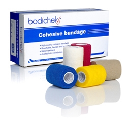 Bodichek Cohesive Elastic Bandage 7.5cm x 4.5m Assorted Colours - White, Skin, Red, Green, Blue and Yellow. Box of 24