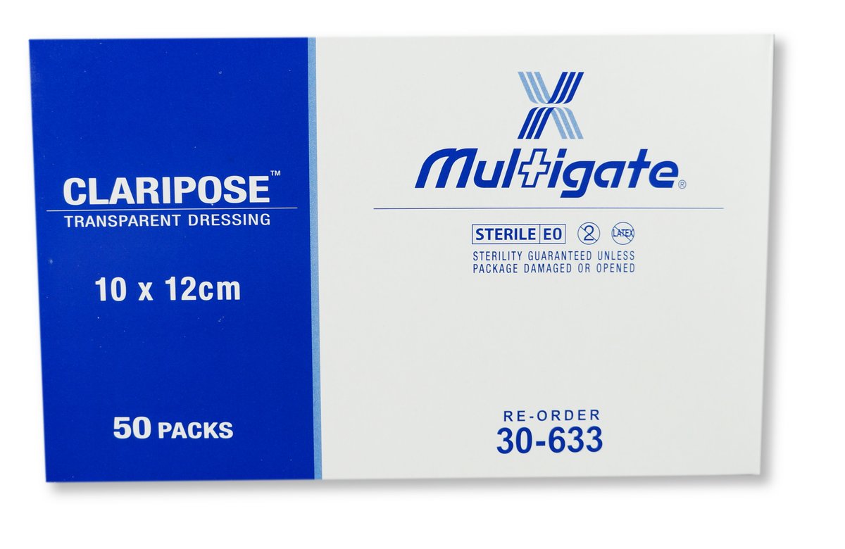 Claripose Transparent Film Island Dressing 10cm x 12cm. Box of 50