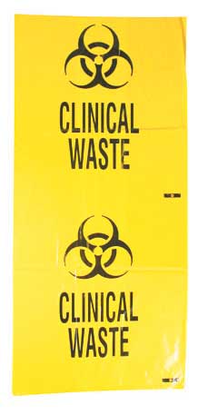 Clinical Contaminated Waste Bag 75L, 1000mm x 760mm Yellow. Box of 250