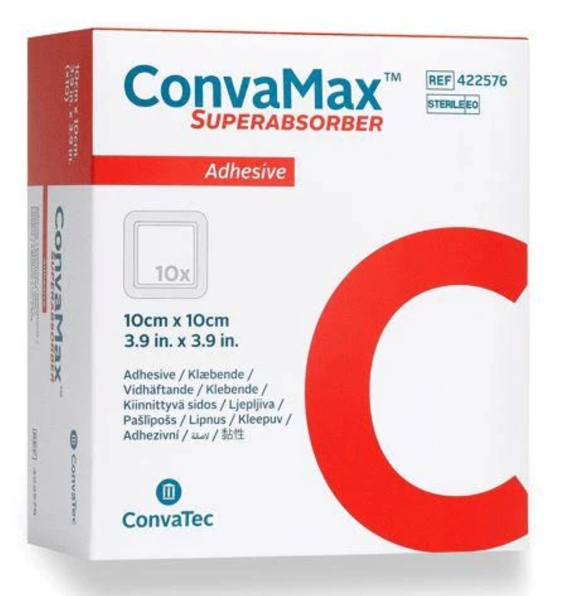 ConvaMax Superabsorber Dressing Adhesive 10 x 10cm. Box of 10