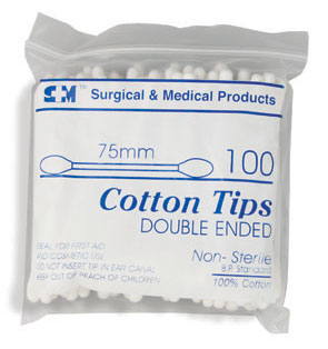Cotton Tipped Applicators Double-ended 7.5cm. Pack of 100