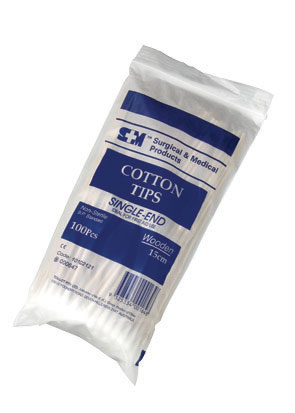 Cotton Tipped Applicators Single-ended, Wooden 15cm. Pack of 100