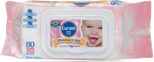 Curash Fragrance-free Baby Wipes. Pack of 80