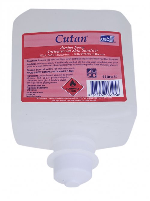 Cutan Alcohol Foam Hand Sanitiser 1L Refill for Wall Dispenser (DG)