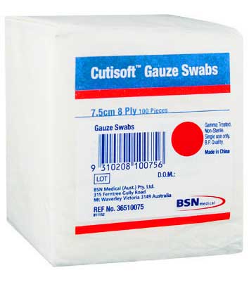 CutisoftGauzeSwabs8Ply75CmX75CmPackOf100GammaTreated%2cNon-Sterile(NotIndividuallyWrapped)