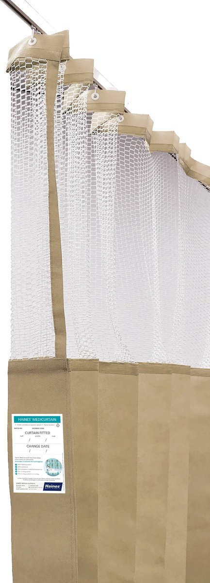 Disposable Antimicrobial Medical Curtain 4.5m x 2.3m(D) with Mesh, Latte