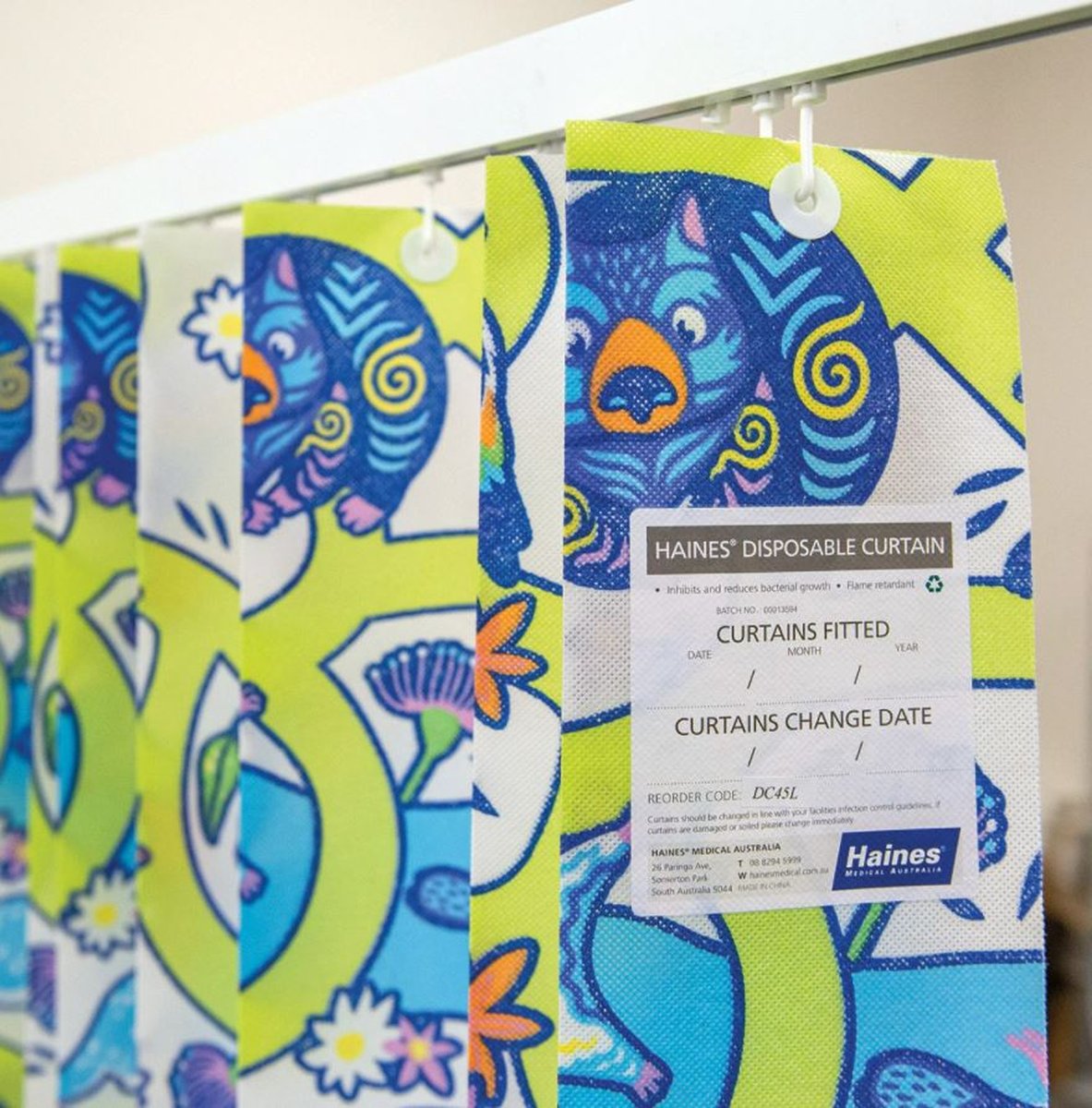 Disposable Antimicrobial Medical Curtain 4.5m x 2m(D), Paediatric Aussie Animals Print