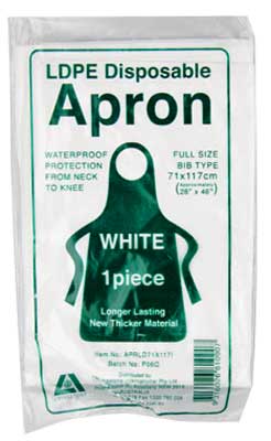 Disposable Neck to Knee Waterproof Aprons. Box of 100